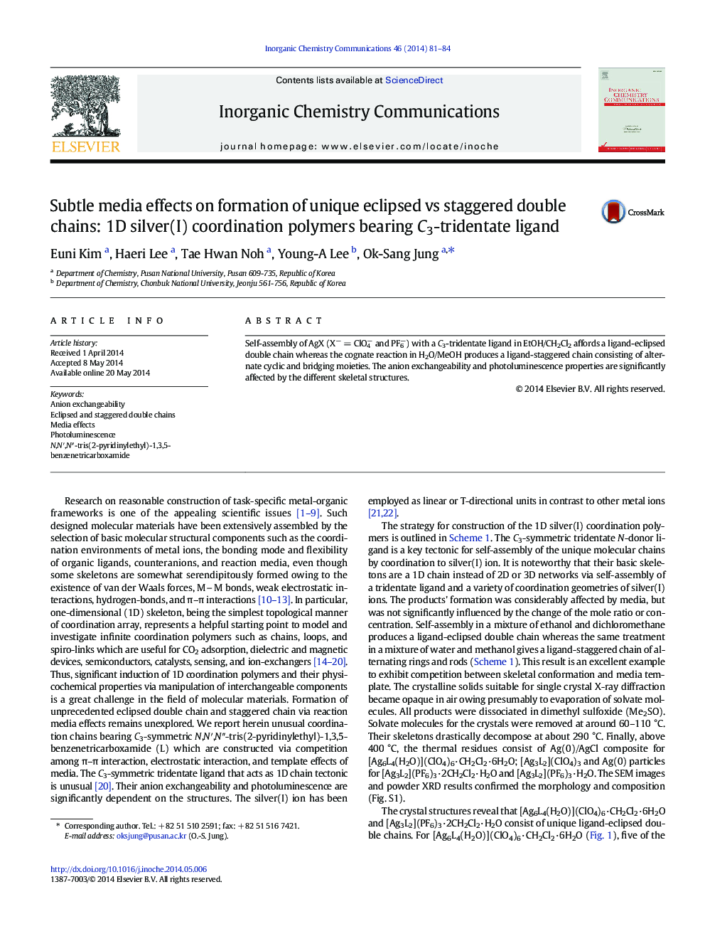 Subtle media effects on formation of unique eclipsed vs staggered double chains: 1D silver(I) coordination polymers bearing C3-tridentate ligand