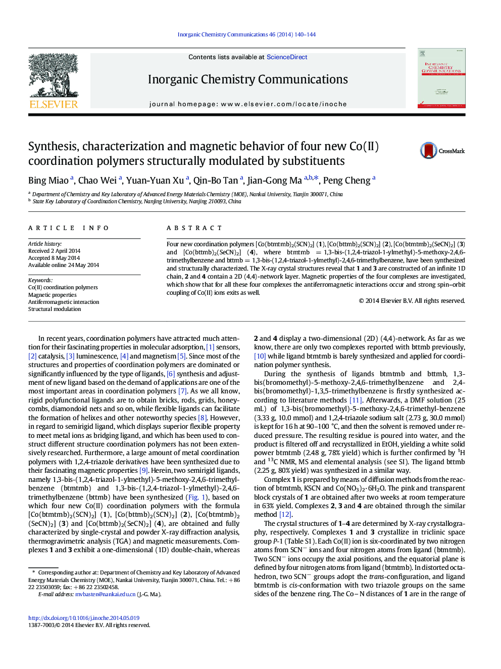 Synthesis, characterization and magnetic behavior of four new Co(II) coordination polymers structurally modulated by substituents