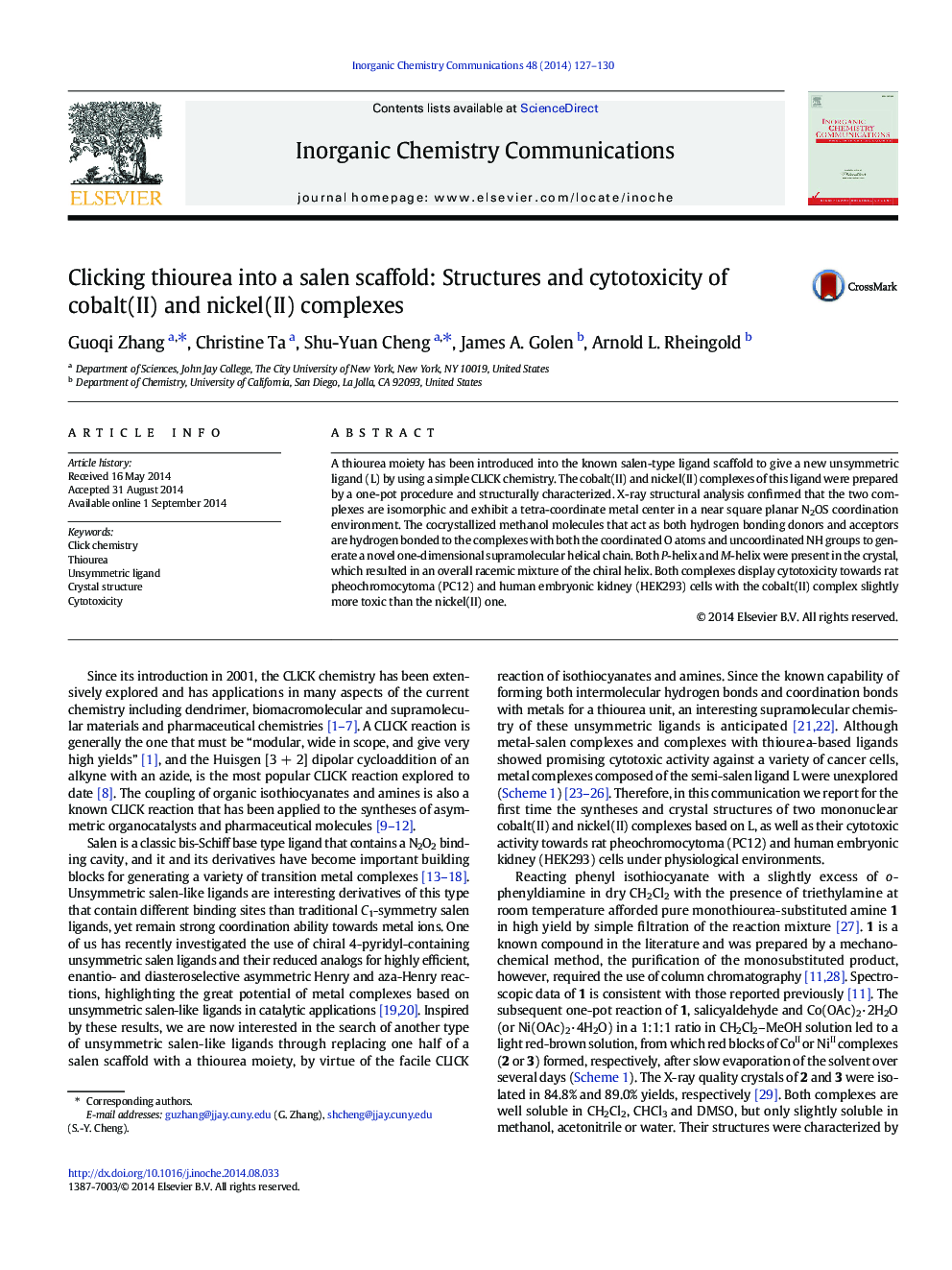 Clicking thiourea into a salen scaffold: Structures and cytotoxicity of cobalt(II) and nickel(II) complexes