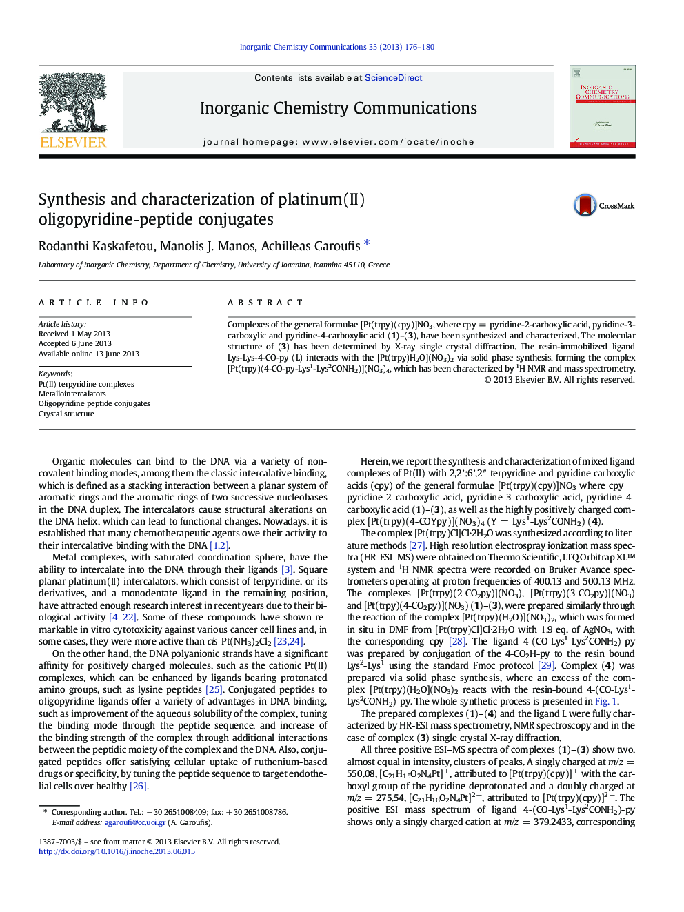 Synthesis and characterization of platinum(II) oligopyridine-peptide conjugates