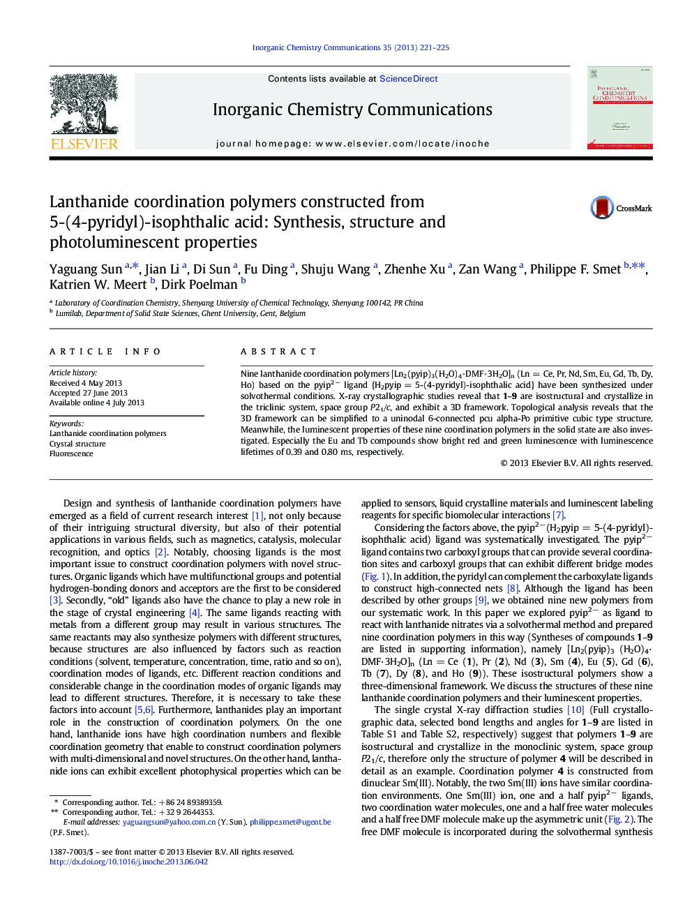 Lanthanide coordination polymers constructed from 5-(4-pyridyl)-isophthalic acid: Synthesis, structure and photoluminescent properties