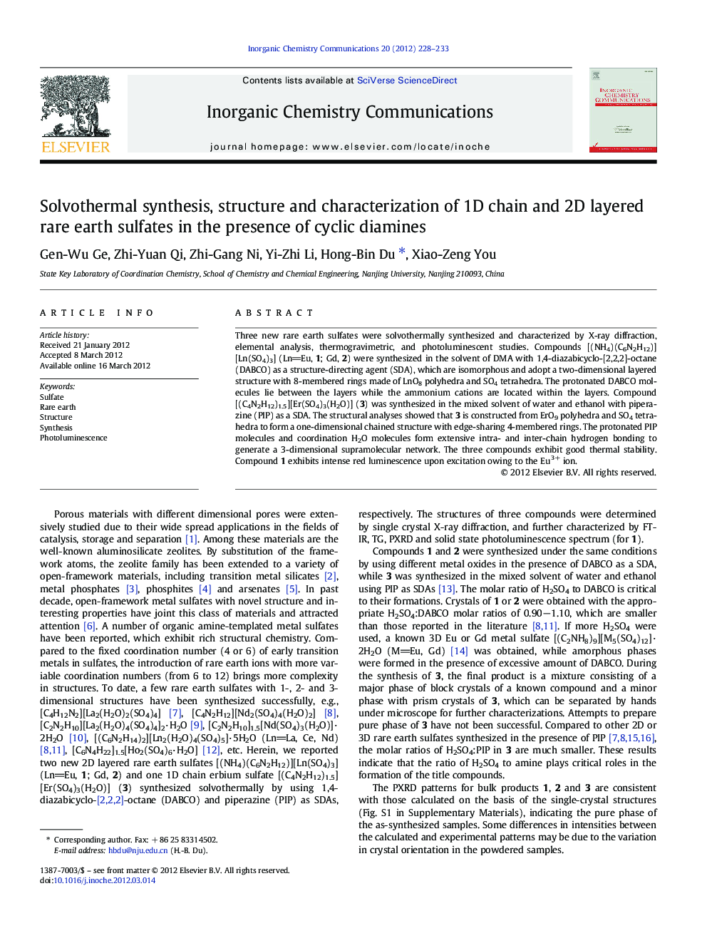 Solvothermal synthesis, structure and characterization of 1D chain and 2D layered rare earth sulfates in the presence of cyclic diamines