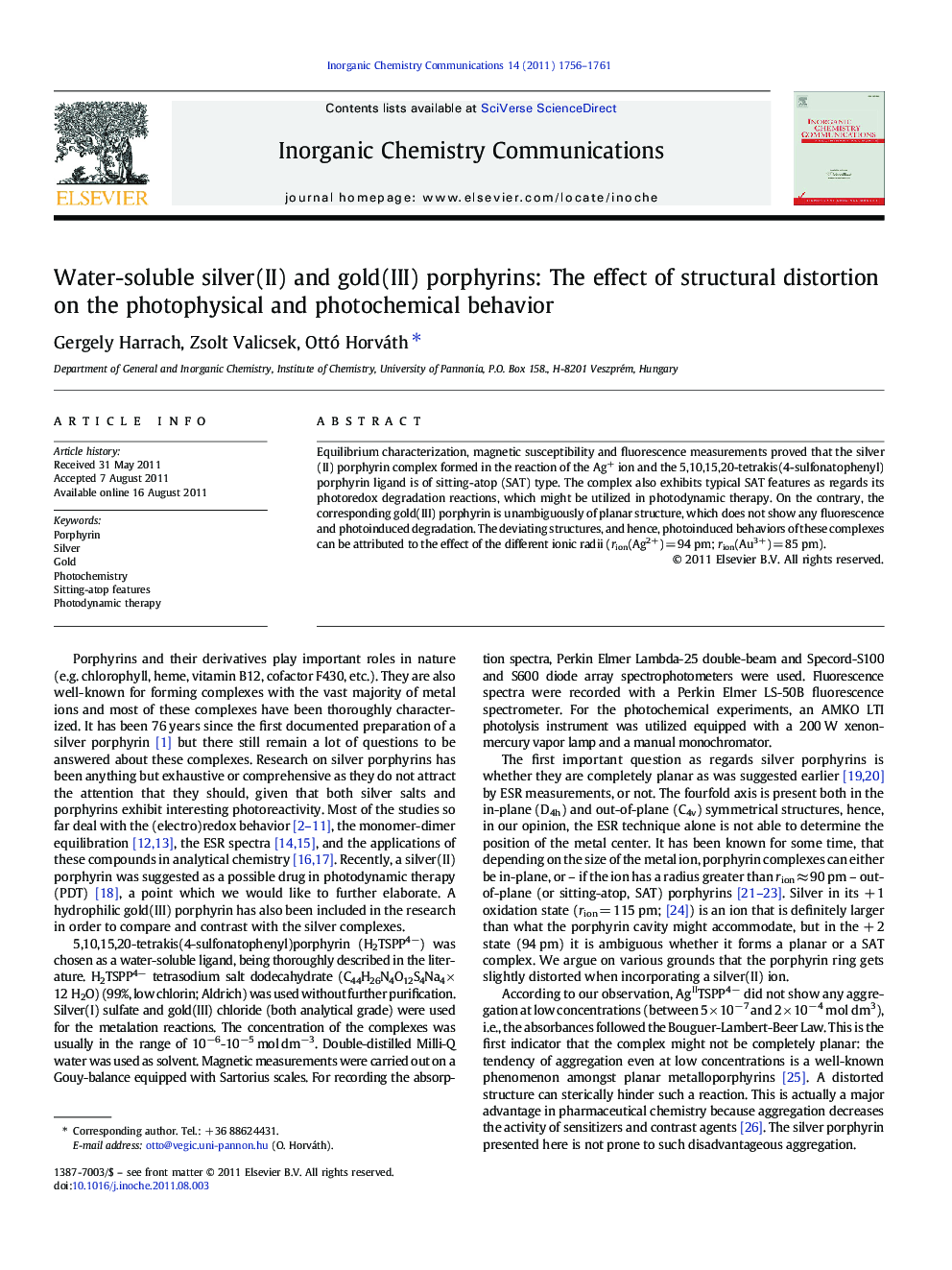 Water-soluble silver(II) and gold(III) porphyrins: The effect of structural distortion on the photophysical and photochemical behavior