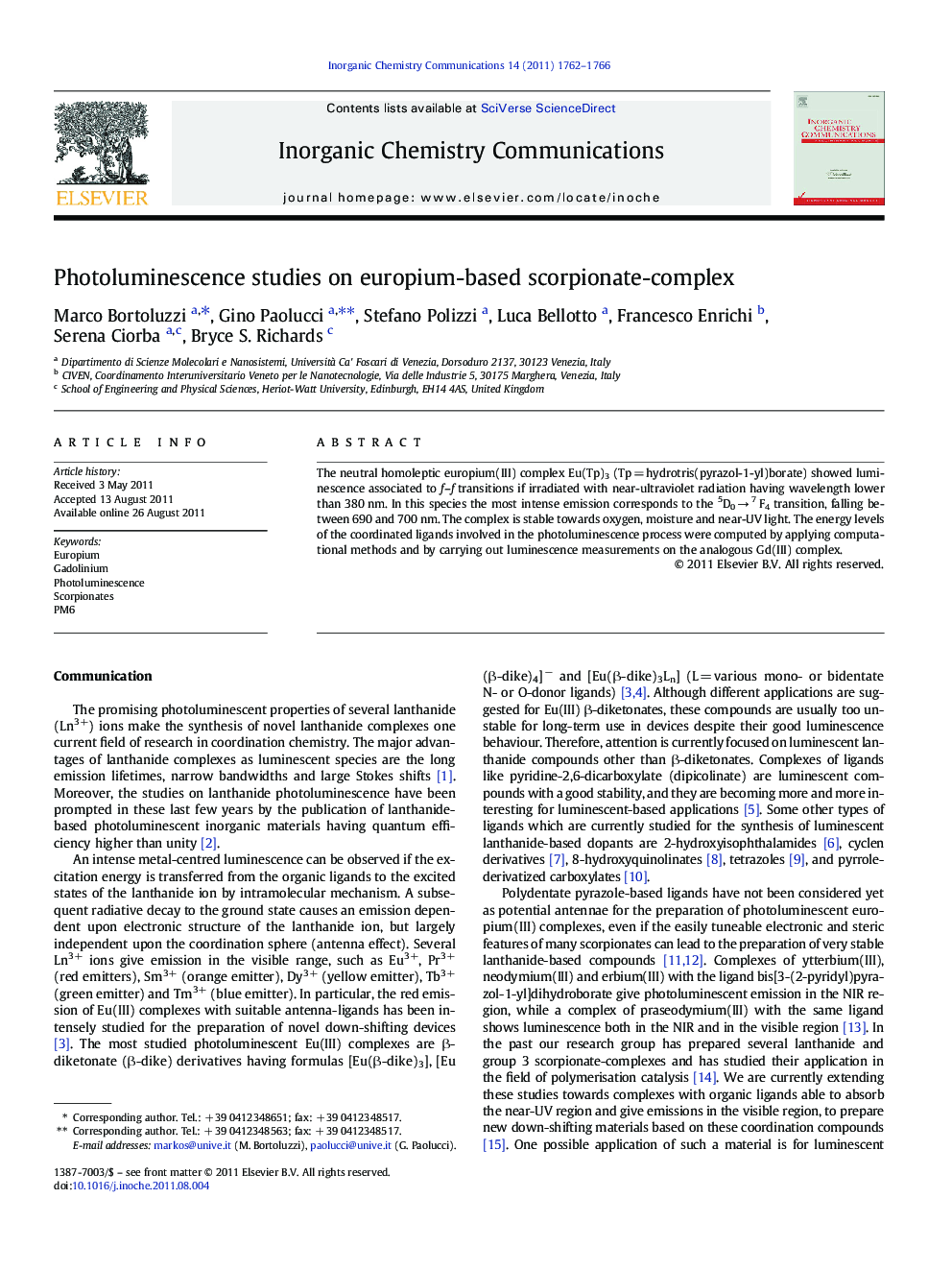 Photoluminescence studies on europium-based scorpionate-complex