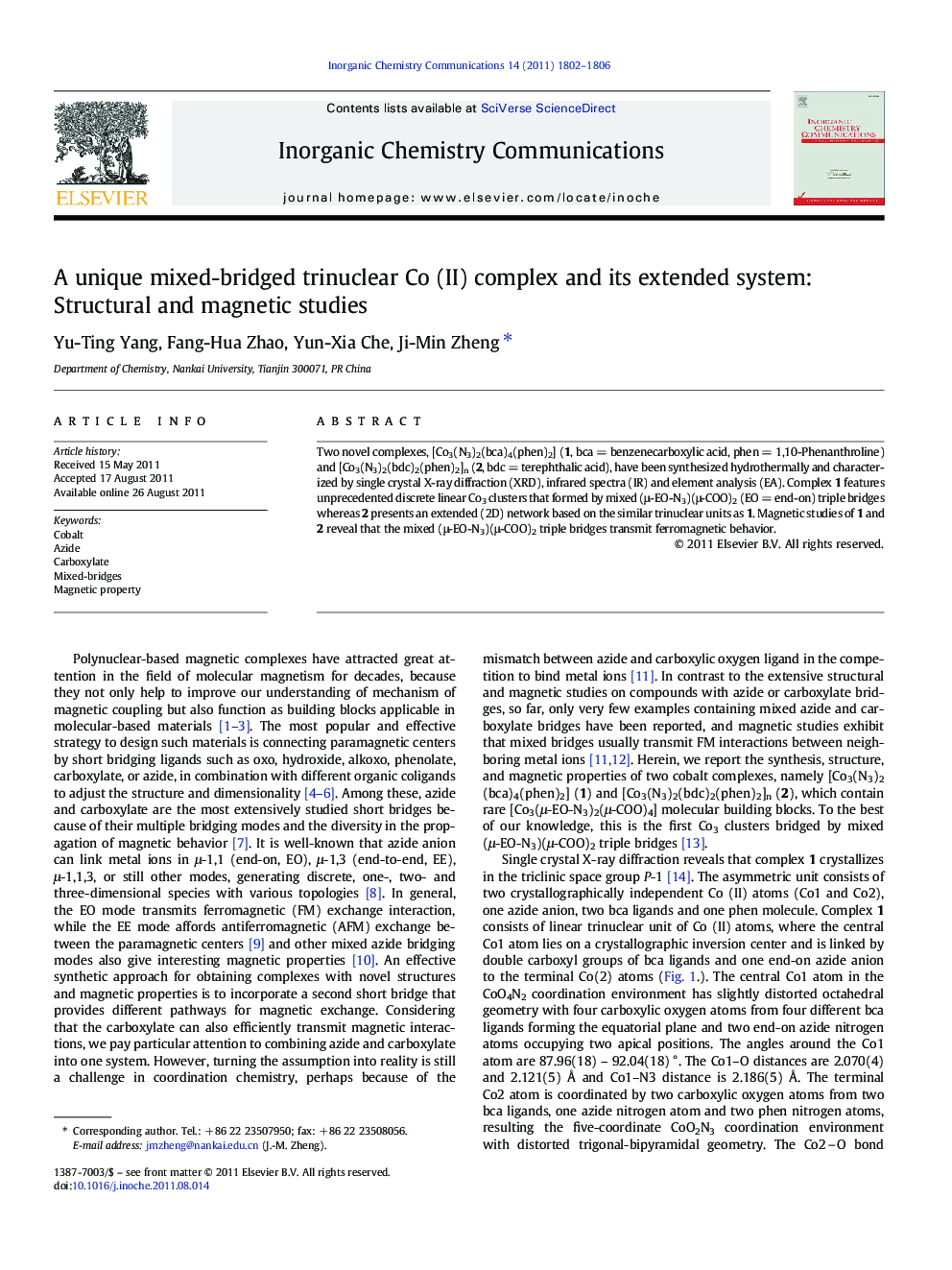 A unique mixed-bridged trinuclear Co (II) complex and its extended system: Structural and magnetic studies