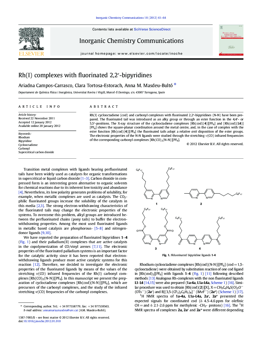 Rh(I) complexes with fluorinated 2,2′-bipyridines