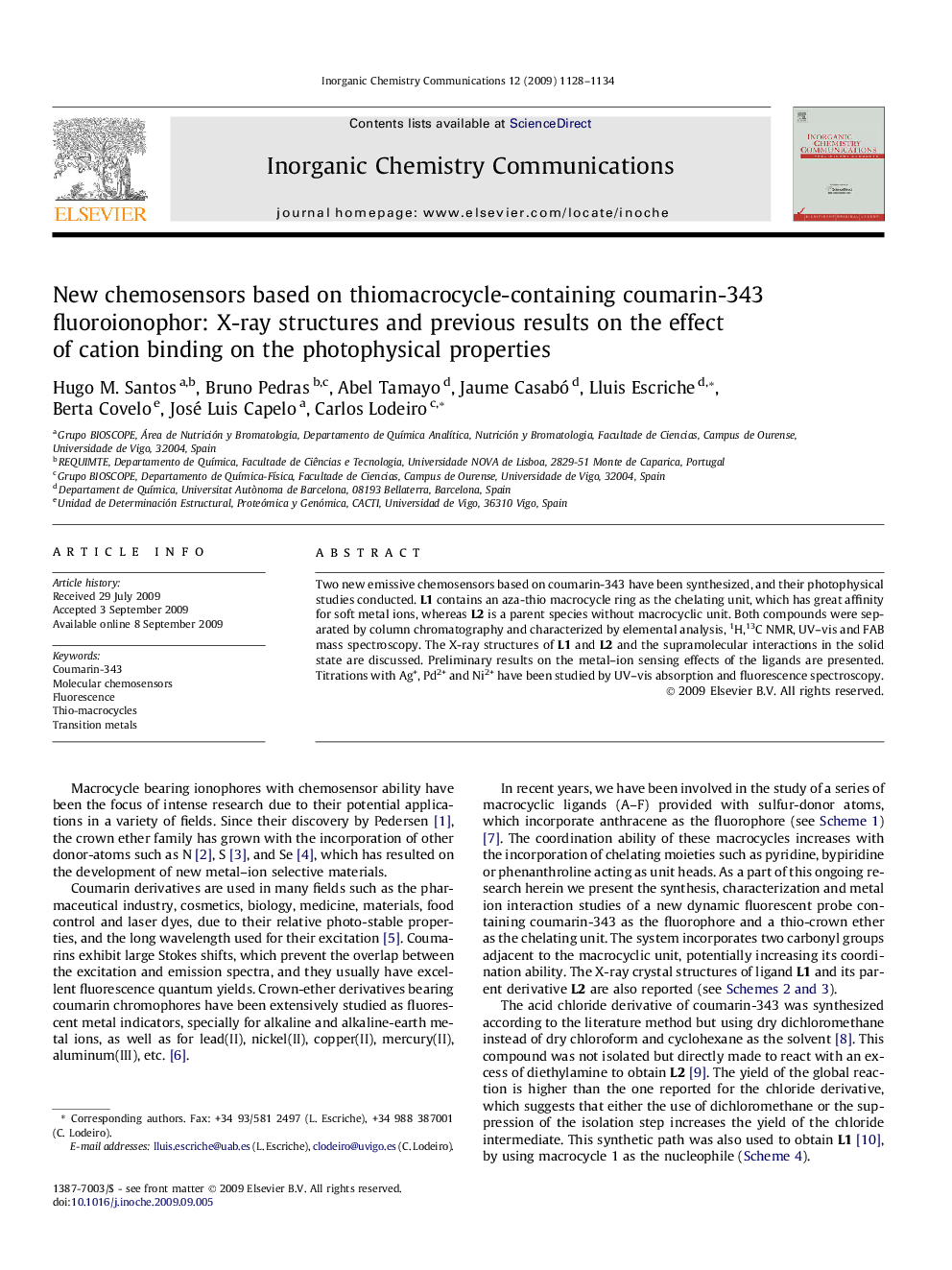 New chemosensors based on thiomacrocycle-containing coumarin-343 fluoroionophor: X-ray structures and previous results on the effect of cation binding on the photophysical properties