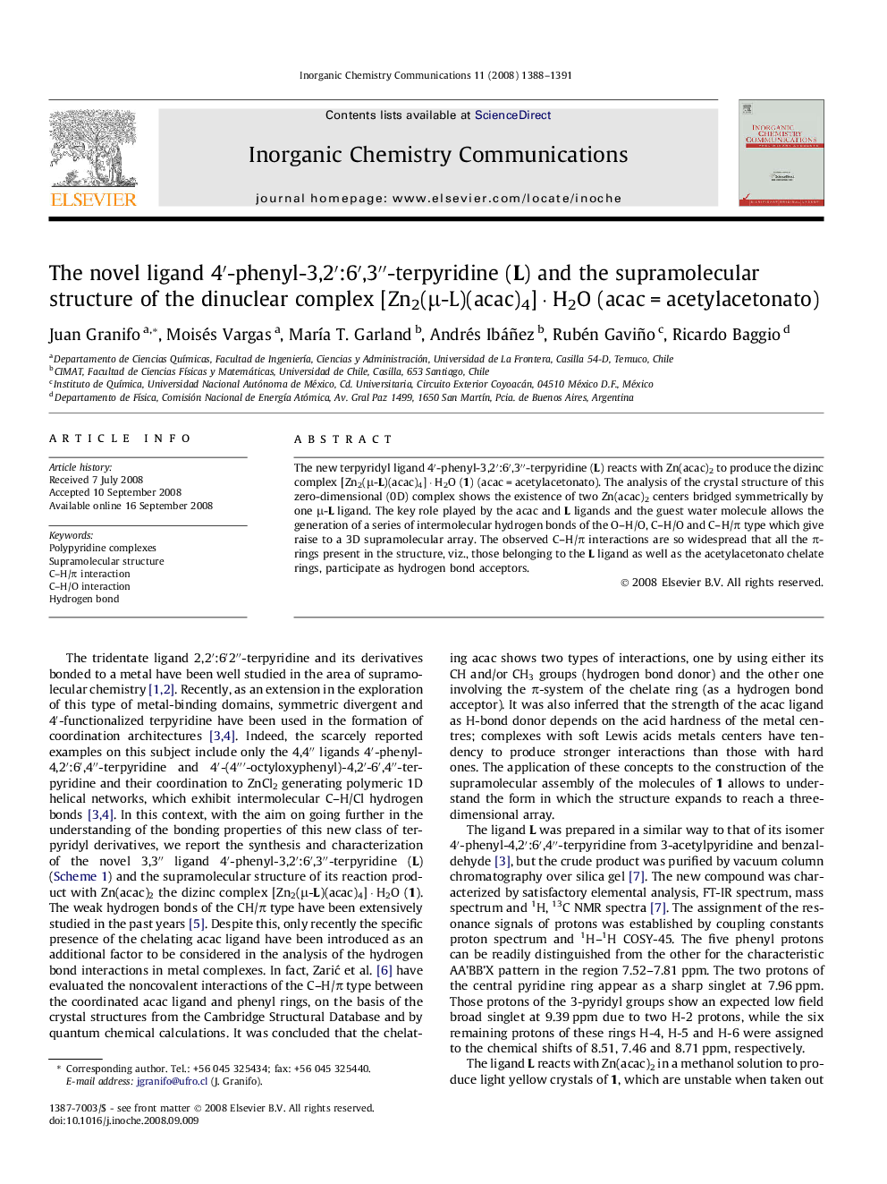 The novel ligand 4′-phenyl-3,2′:6′,3′′-terpyridine (L) and the supramolecular structure of the dinuclear complex [Zn2(μ-L)(acac)4] · H2O (acac = acetylacetonato)