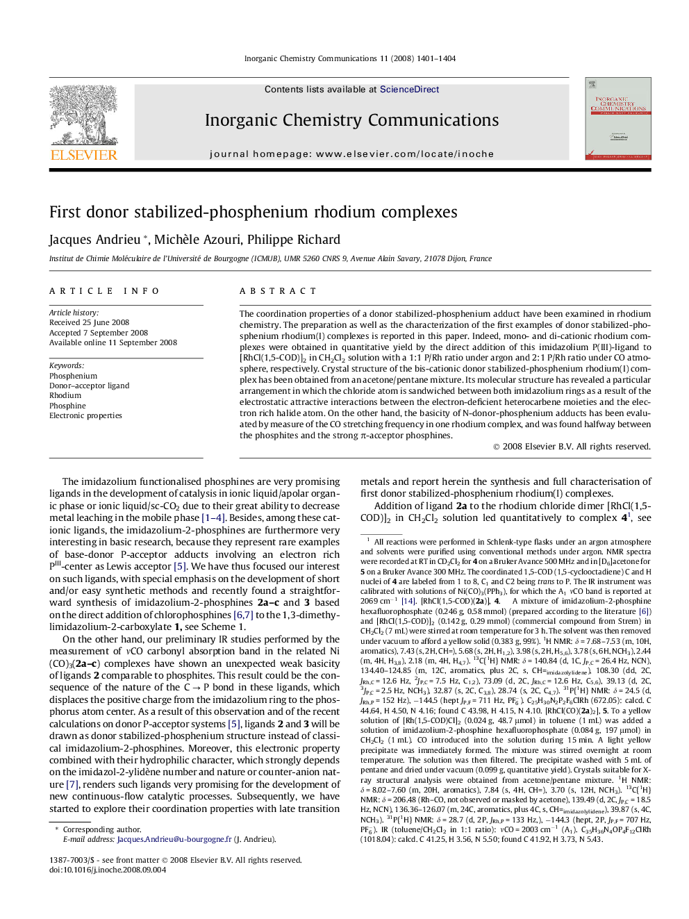 First donor stabilized-phosphenium rhodium complexes