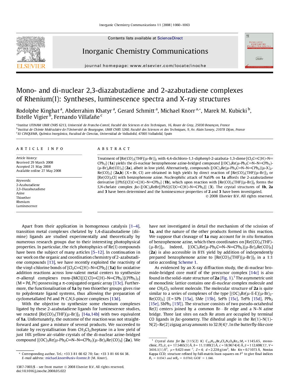 Mono- and di-nuclear 2,3-diazabutadiene and 2-azabutadiene complexes of Rhenium(I): Syntheses, luminescence spectra and X-ray structures