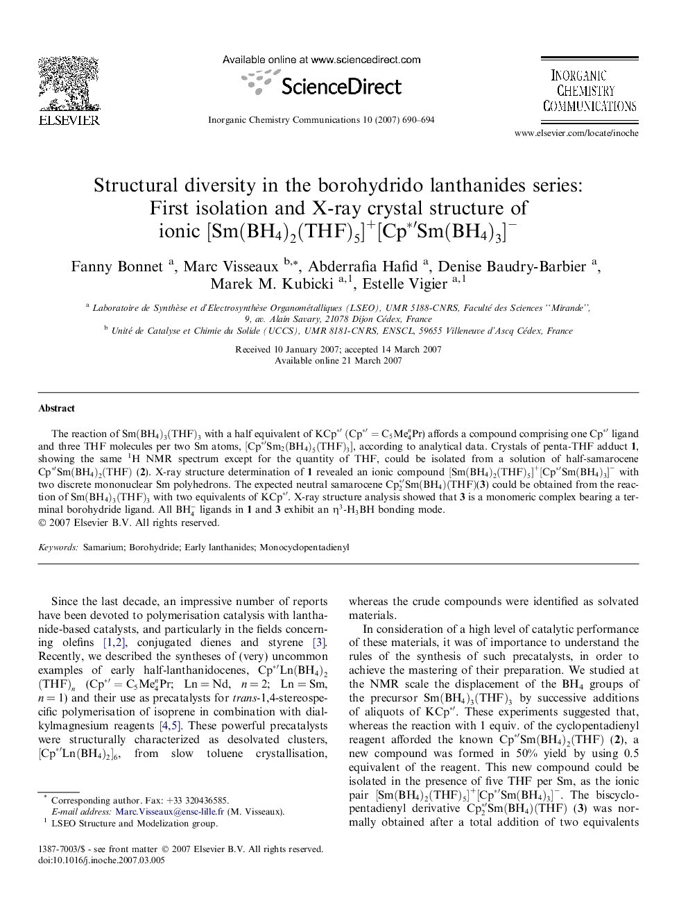 Structural diversity in the borohydrido lanthanides series: First isolation and X-ray crystal structure of ionic [Sm(BH4)2(THF)5]+[Cp∗′Sm(BH4)3]-[Sm(BH4)2(THF)5]+[Cp∗′Sm(BH4)3]-