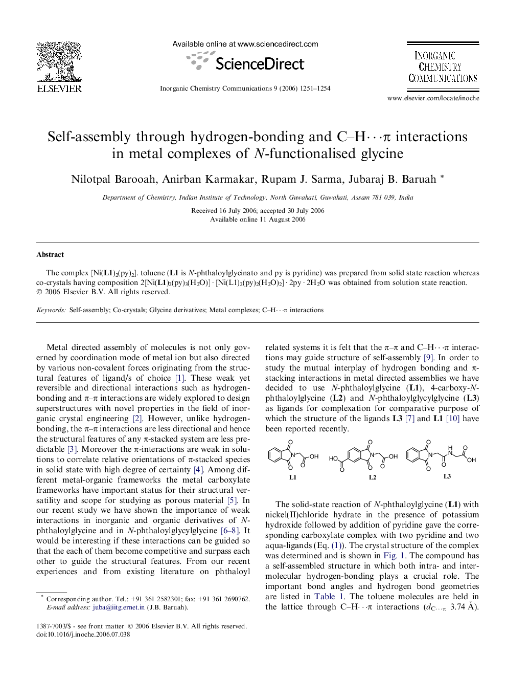 Self-assembly through hydrogen-bonding and C-Hâ¯Ï interactions in metal complexes of N-functionalised glycine