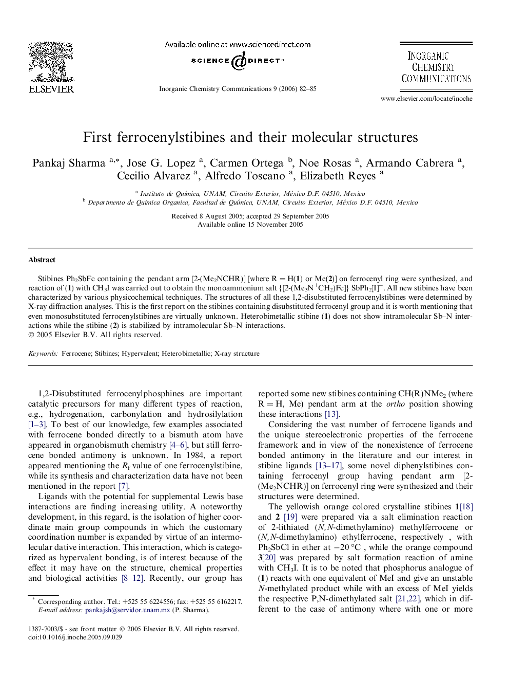 First ferrocenylstibines and their molecular structures