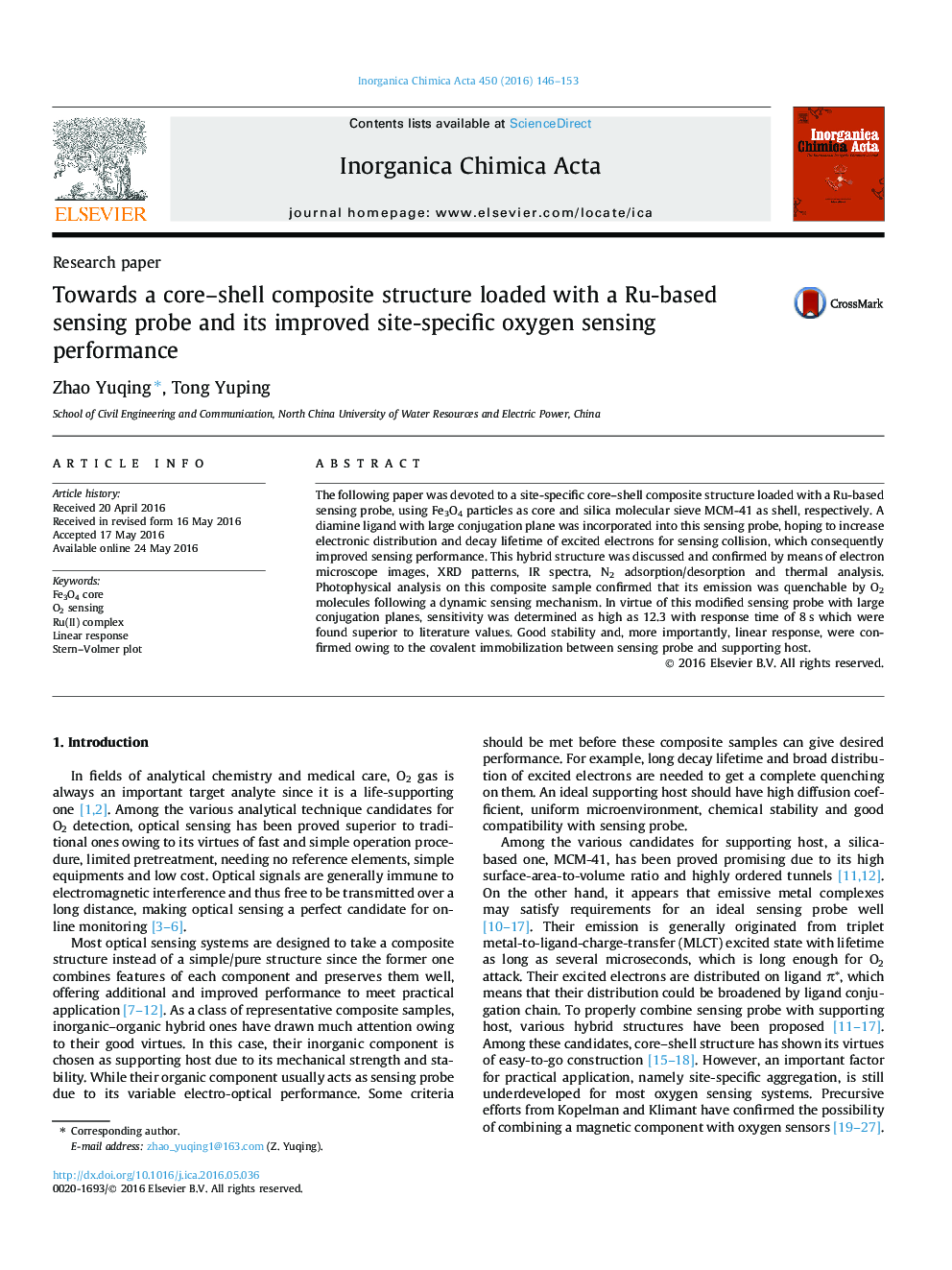 Towards a core–shell composite structure loaded with a Ru-based sensing probe and its improved site-specific oxygen sensing performance