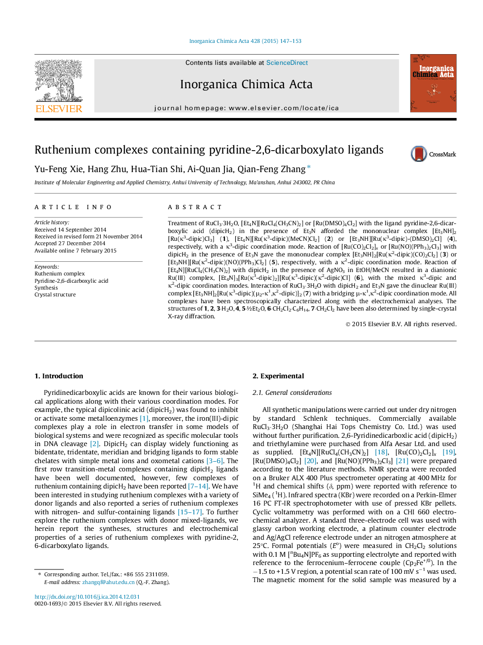 Ruthenium complexes containing pyridine-2,6-dicarboxylato ligands