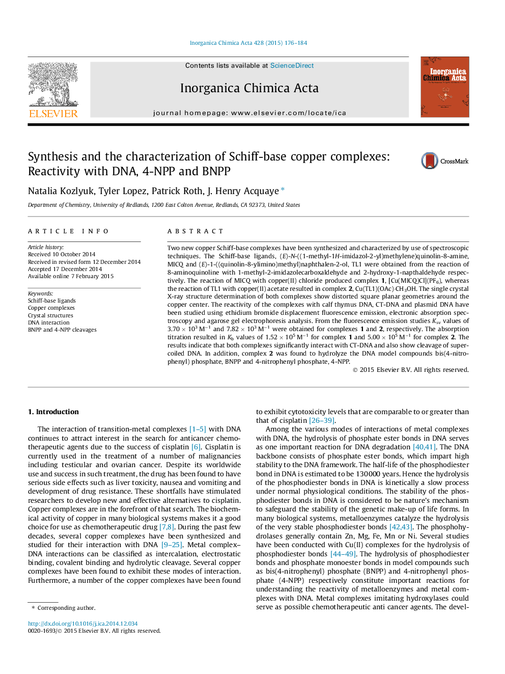 Synthesis and the characterization of Schiff-base copper complexes: Reactivity with DNA, 4-NPP and BNPP