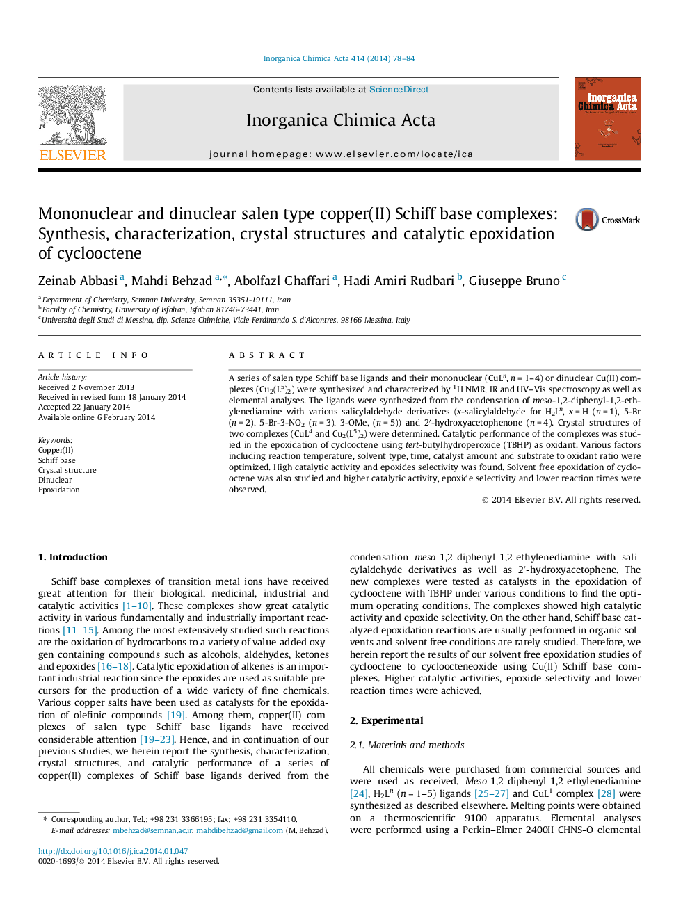 Mononuclear and dinuclear salen type copper(II) Schiff base complexes: Synthesis, characterization, crystal structures and catalytic epoxidation of cyclooctene