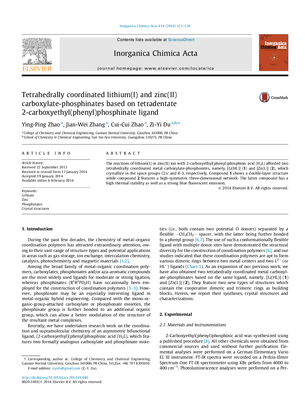 Tetrahedrally coordinated lithium(I) and zinc(II) carboxylate-phosphinates based on tetradentate 2-carboxyethyl(phenyl)phosphinate ligand