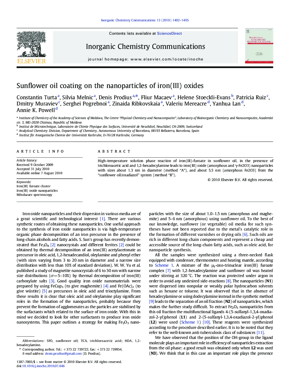 Sunflower oil coating on the nanoparticles of iron(III) oxides