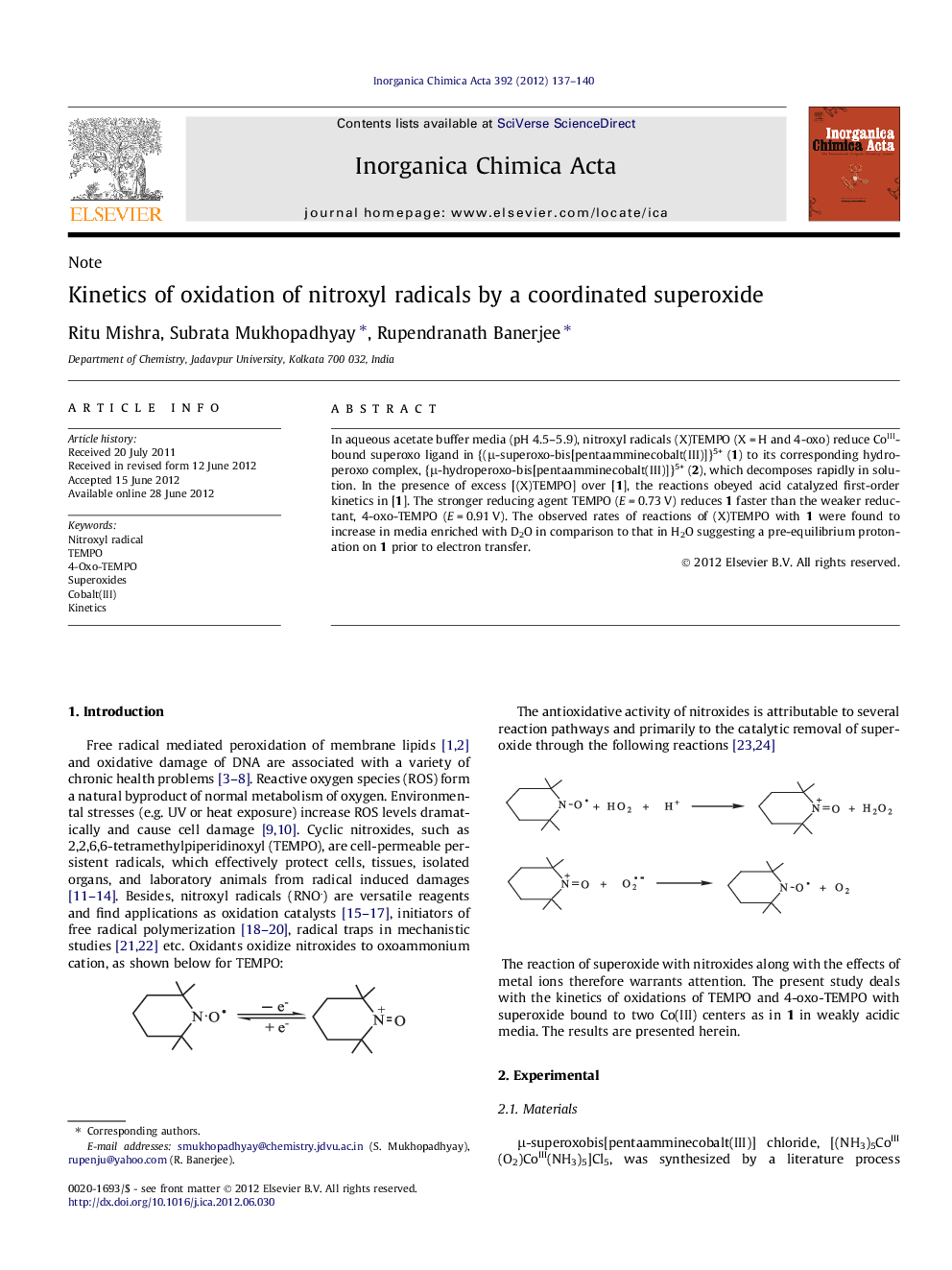 Kinetics of oxidation of nitroxyl radicals by a coordinated superoxide