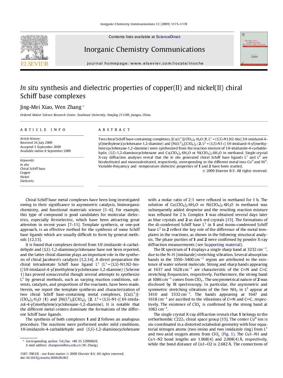 In situ synthesis and dielectric properties of copper(II) and nickel(II) chiral Schiff base complexes