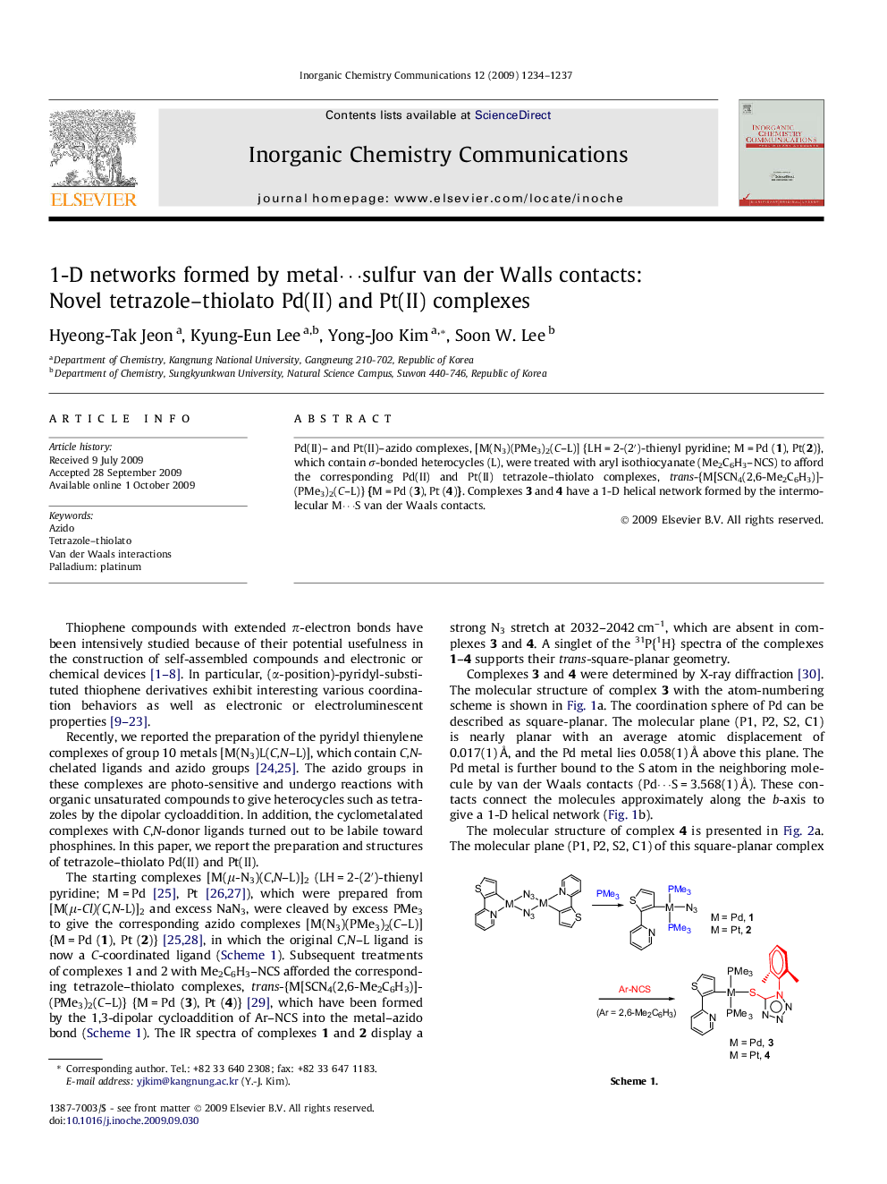 1-D networks formed by metal⋯sulfur van der Walls contacts: Novel tetrazole–thiolato Pd(II) and Pt(II) complexes