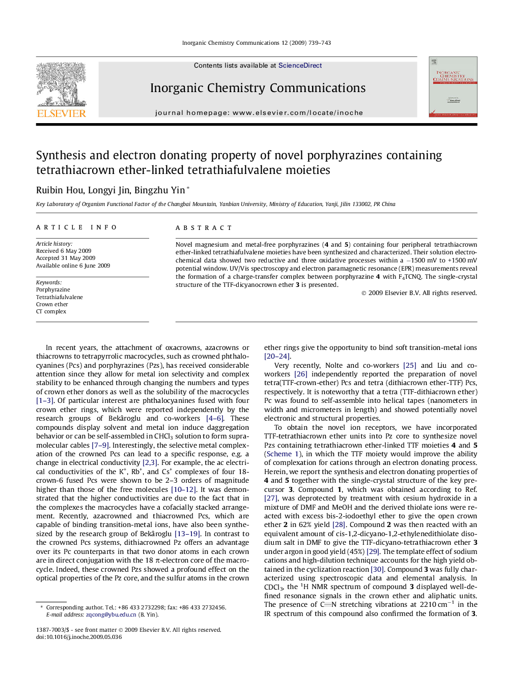 Synthesis and electron donating property of novel porphyrazines containing tetrathiacrown ether-linked tetrathiafulvalene moieties