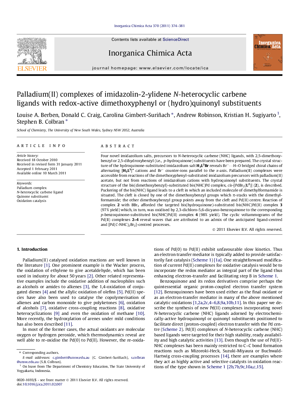 Palladium(II) complexes of imidazolin-2-ylidene N-heterocyclic carbene ligands with redox-active dimethoxyphenyl or (hydro)quinonyl substituents