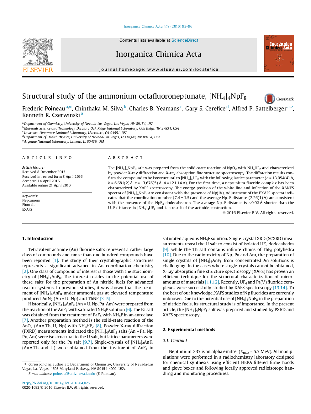 Structural study of the ammonium octafluoroneptunate, [NH4]4NpF8