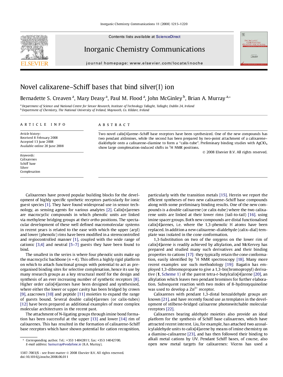 Novel calixarene–Schiff bases that bind silver(I) ion