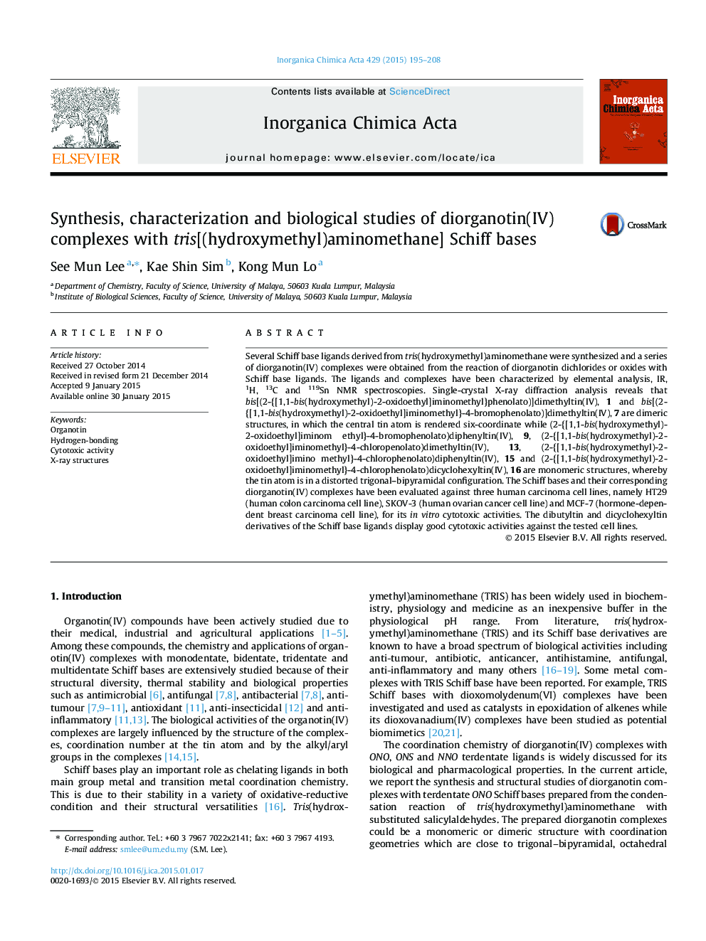 Synthesis, characterization and biological studies of diorganotin(IV) complexes with tris[(hydroxymethyl)aminomethane] Schiff bases