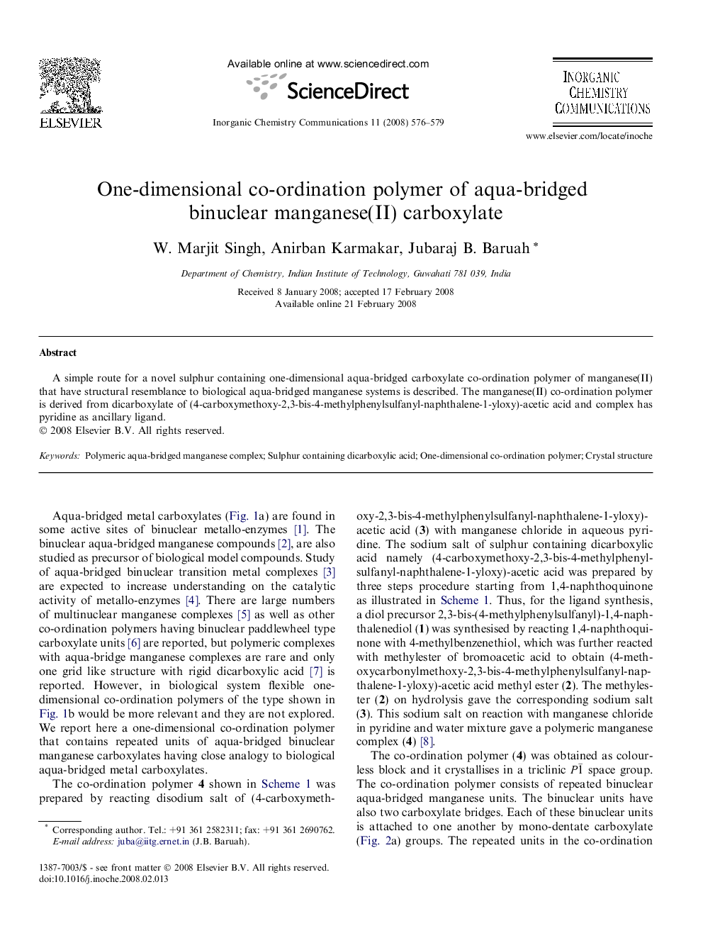 One-dimensional co-ordination polymer of aqua-bridged binuclear manganese(II) carboxylate