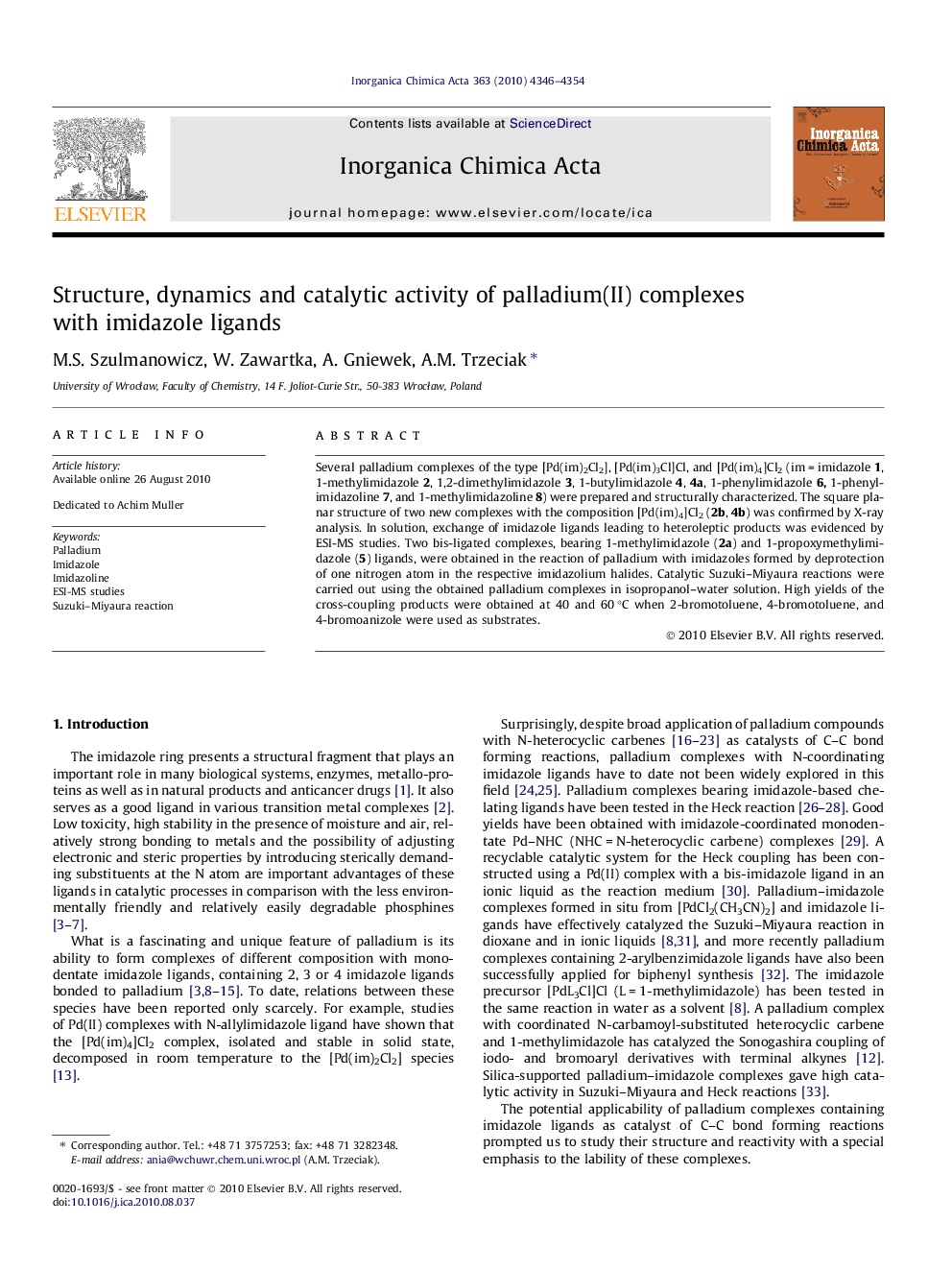 Structure, dynamics and catalytic activity of palladium(II) complexes with imidazole ligands