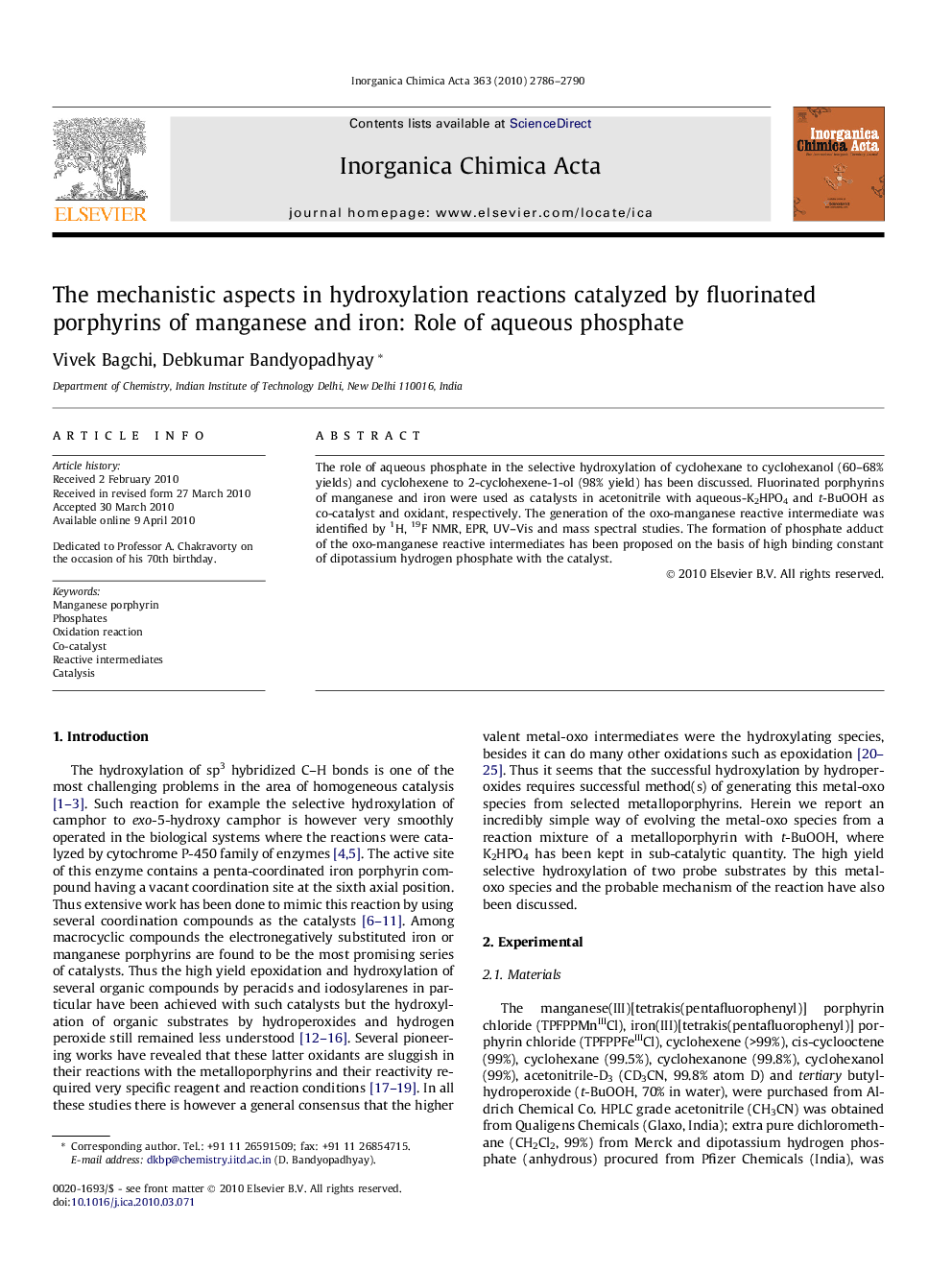 The mechanistic aspects in hydroxylation reactions catalyzed by fluorinated porphyrins of manganese and iron: Role of aqueous phosphate