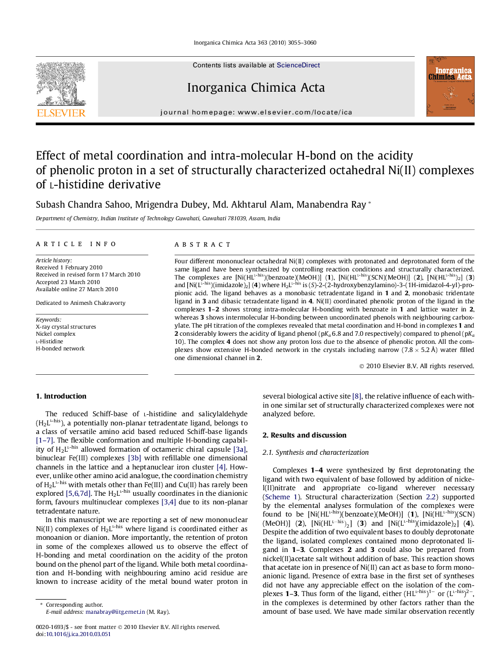 Effect of metal coordination and intra-molecular H-bond on the acidity of phenolic proton in a set of structurally characterized octahedral Ni(II) complexes of l-histidine derivative