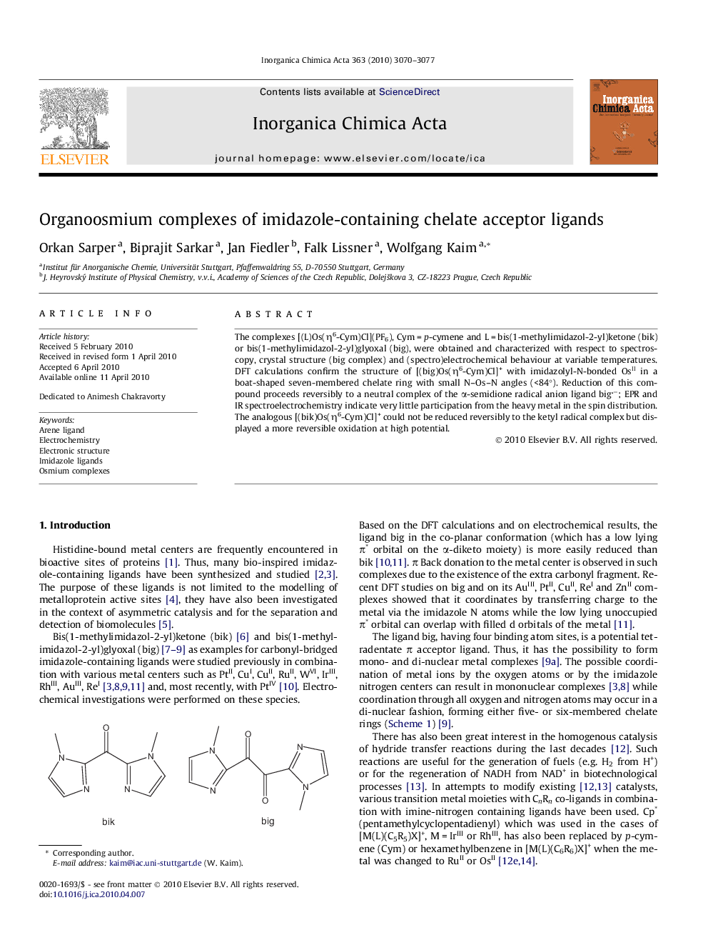 Organoosmium complexes of imidazole-containing chelate acceptor ligands