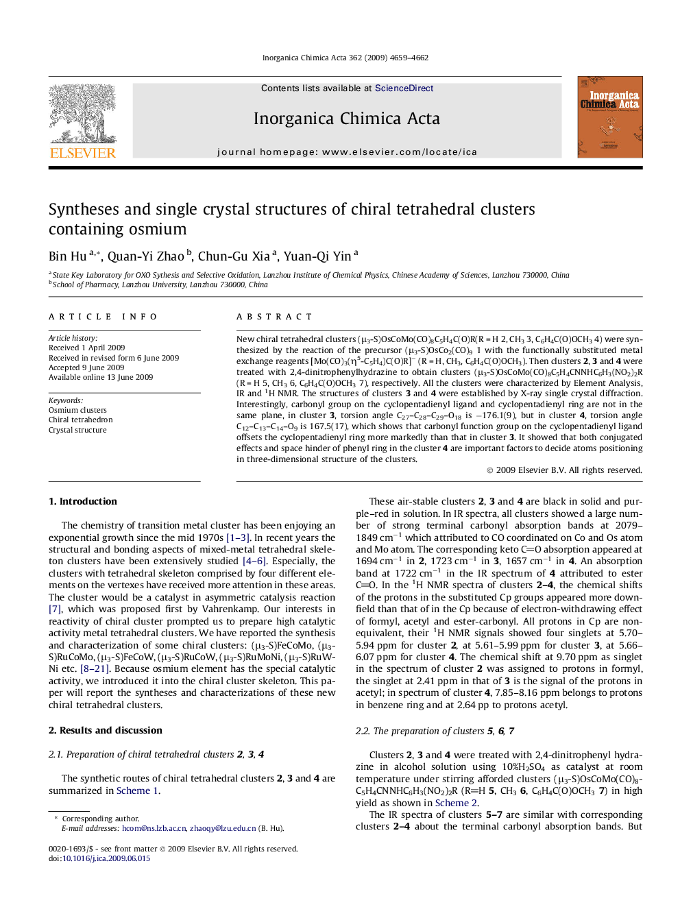 Syntheses and single crystal structures of chiral tetrahedral clusters containing osmium