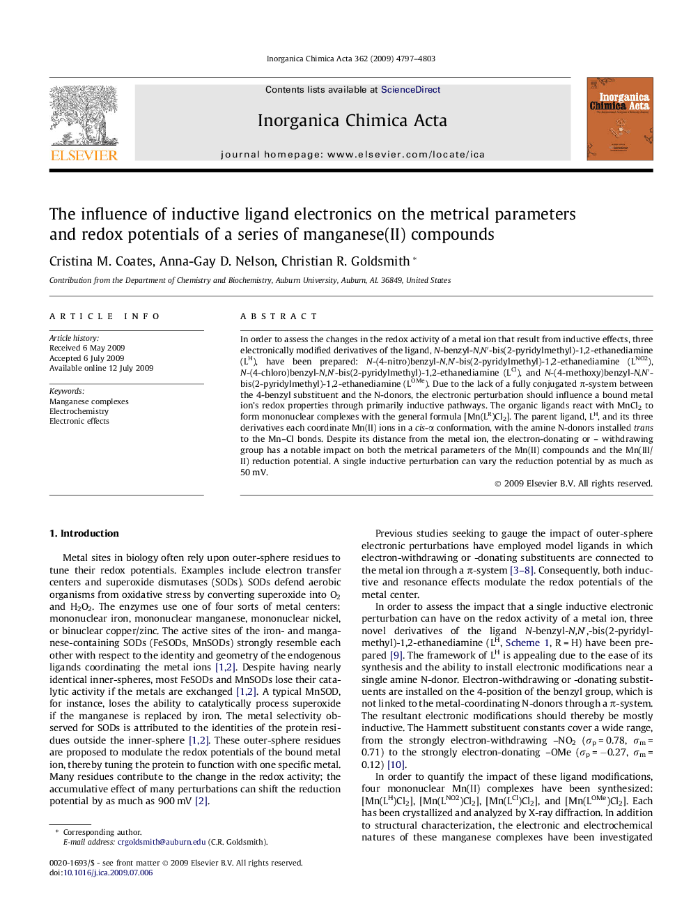 The influence of inductive ligand electronics on the metrical parameters and redox potentials of a series of manganese(II) compounds