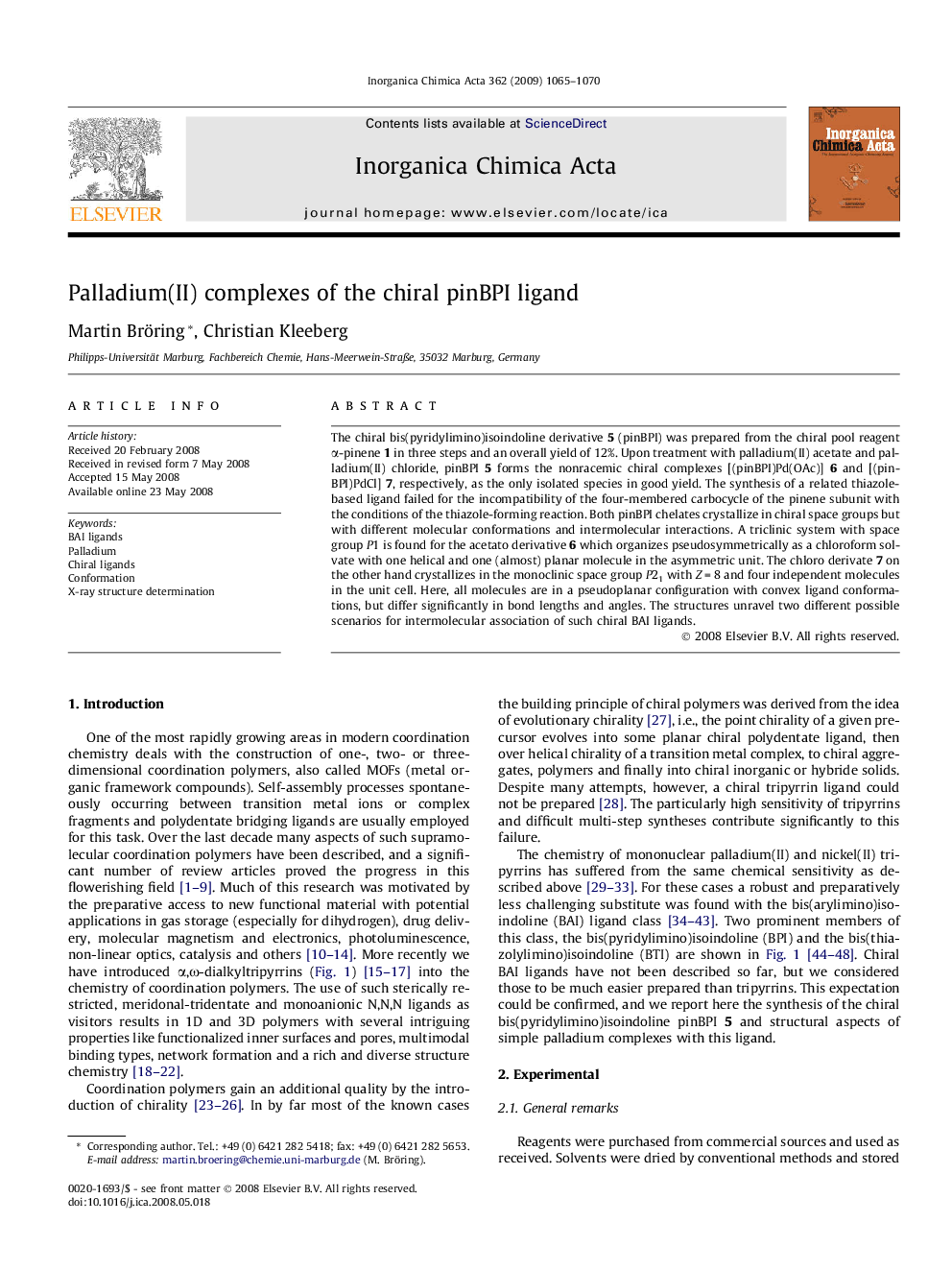 Palladium(II) complexes of the chiral pinBPI ligand