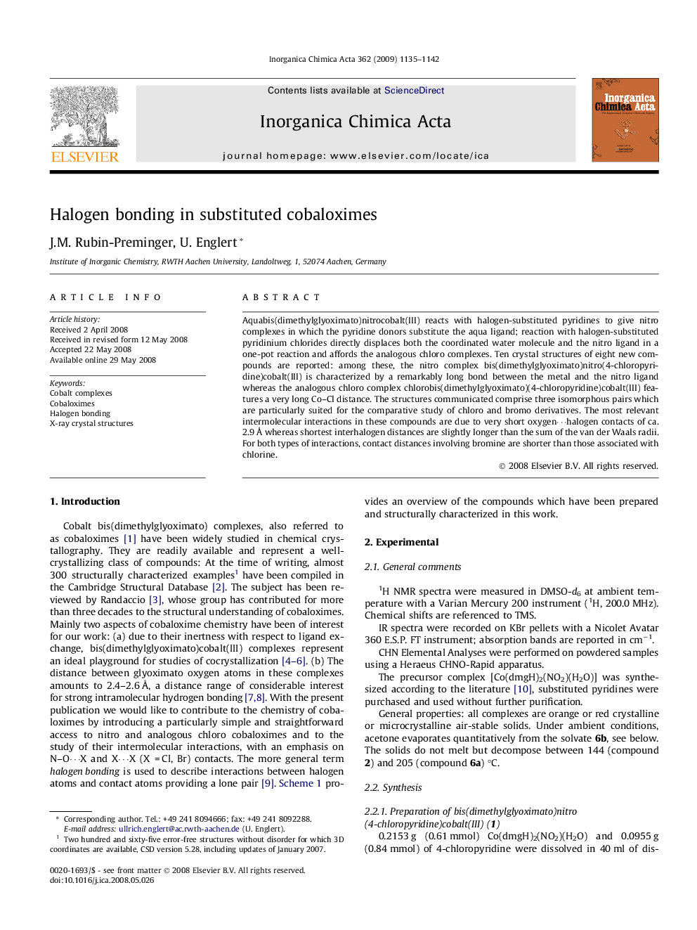 Halogen bonding in substituted cobaloximes