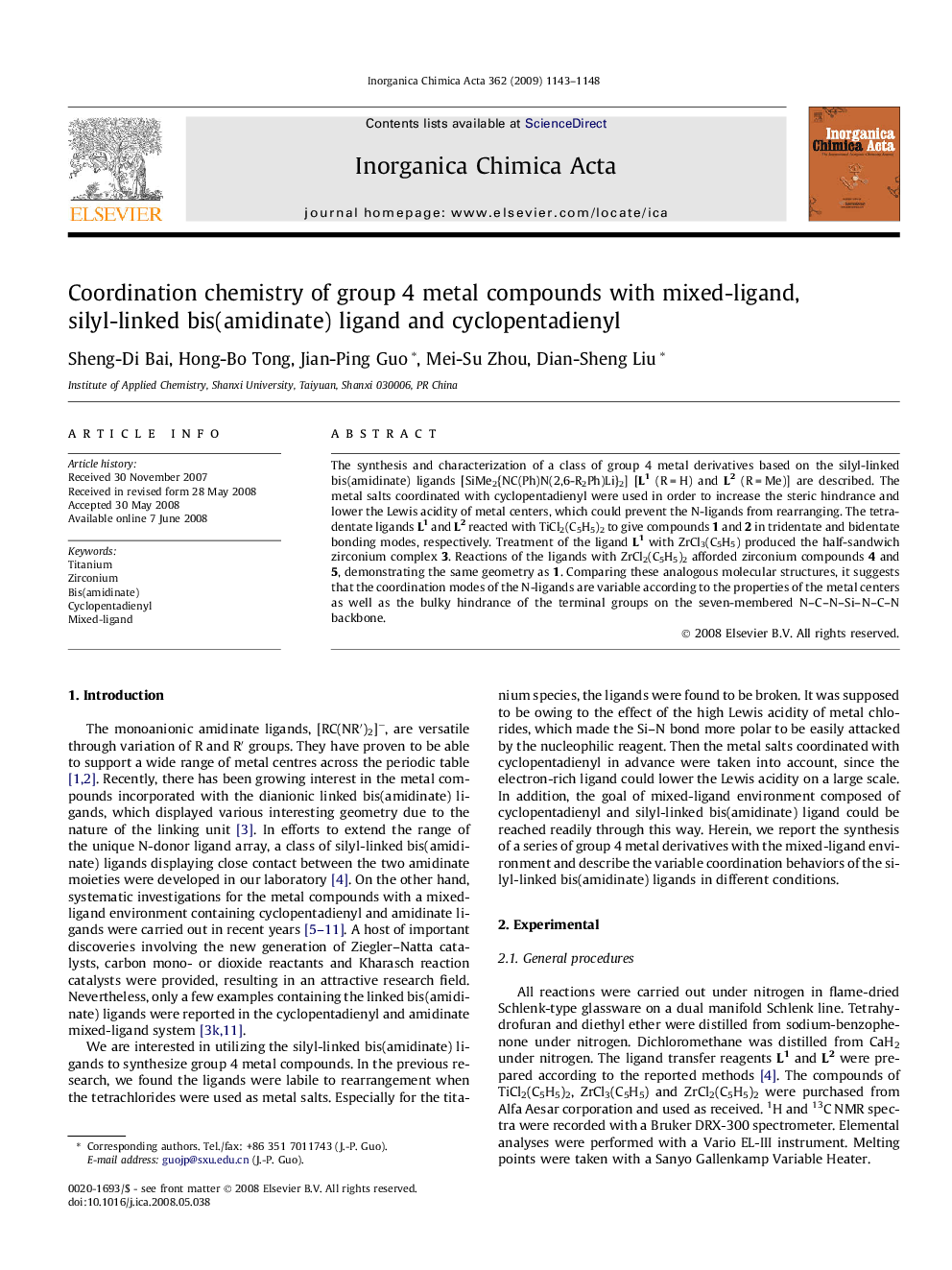 Coordination chemistry of group 4 metal compounds with mixed-ligand, silyl-linked bis(amidinate) ligand and cyclopentadienyl