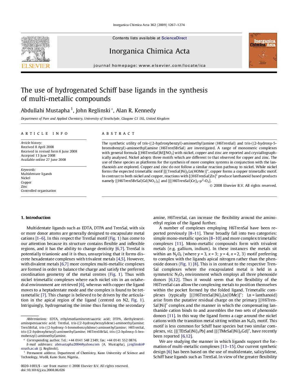 The use of hydrogenated Schiff base ligands in the synthesis of multi-metallic compounds