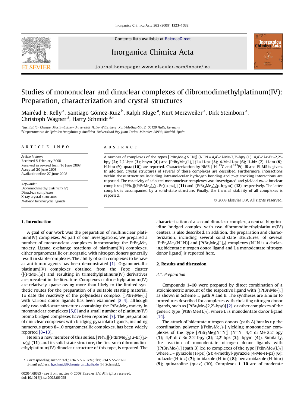 Studies of mononuclear and dinuclear complexes of dibromodimethylplatinum(IV): Preparation, characterization and crystal structures