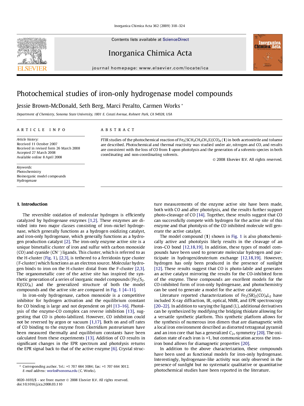 Photochemical studies of iron-only hydrogenase model compounds