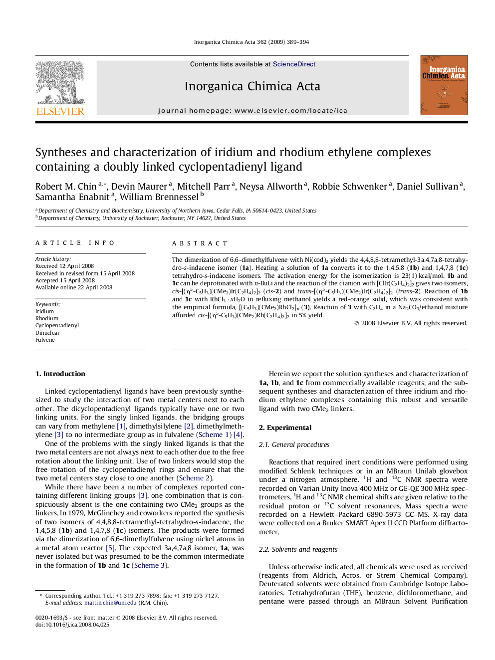 Syntheses and characterization of iridium and rhodium ethylene complexes containing a doubly linked cyclopentadienyl ligand