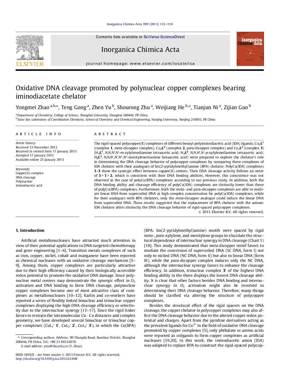 Oxidative DNA cleavage promoted by polynuclear copper complexes bearing iminodiacetate chelator