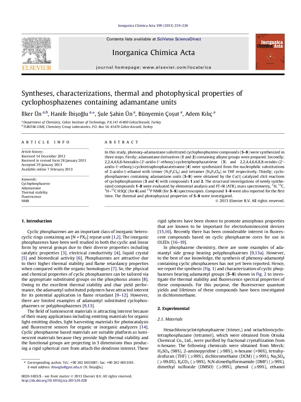 Syntheses, characterizations, thermal and photophysical properties of cyclophosphazenes containing adamantane units