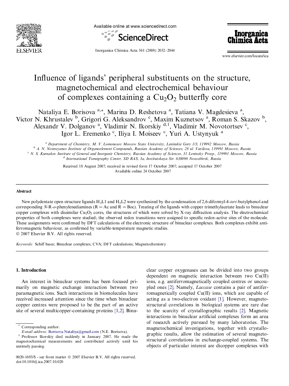 Influence of ligands' peripheral substituents on the structure, magnetochemical and electrochemical behaviour of complexes containing a Cu2O2 butterfly core