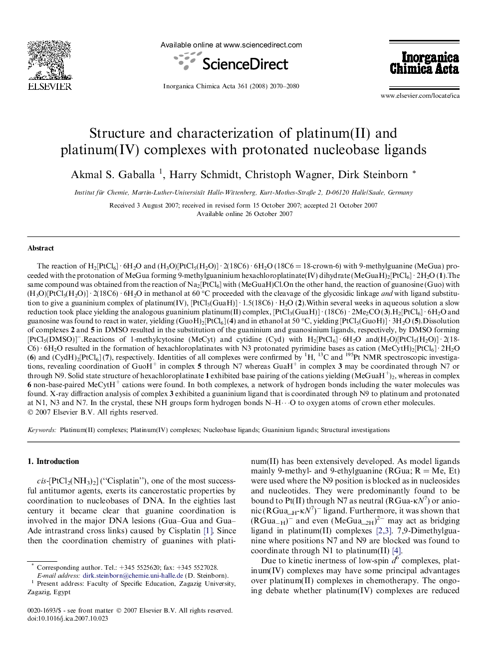 Structure and characterization of platinum(II) and platinum(IV) complexes with protonated nucleobase ligands