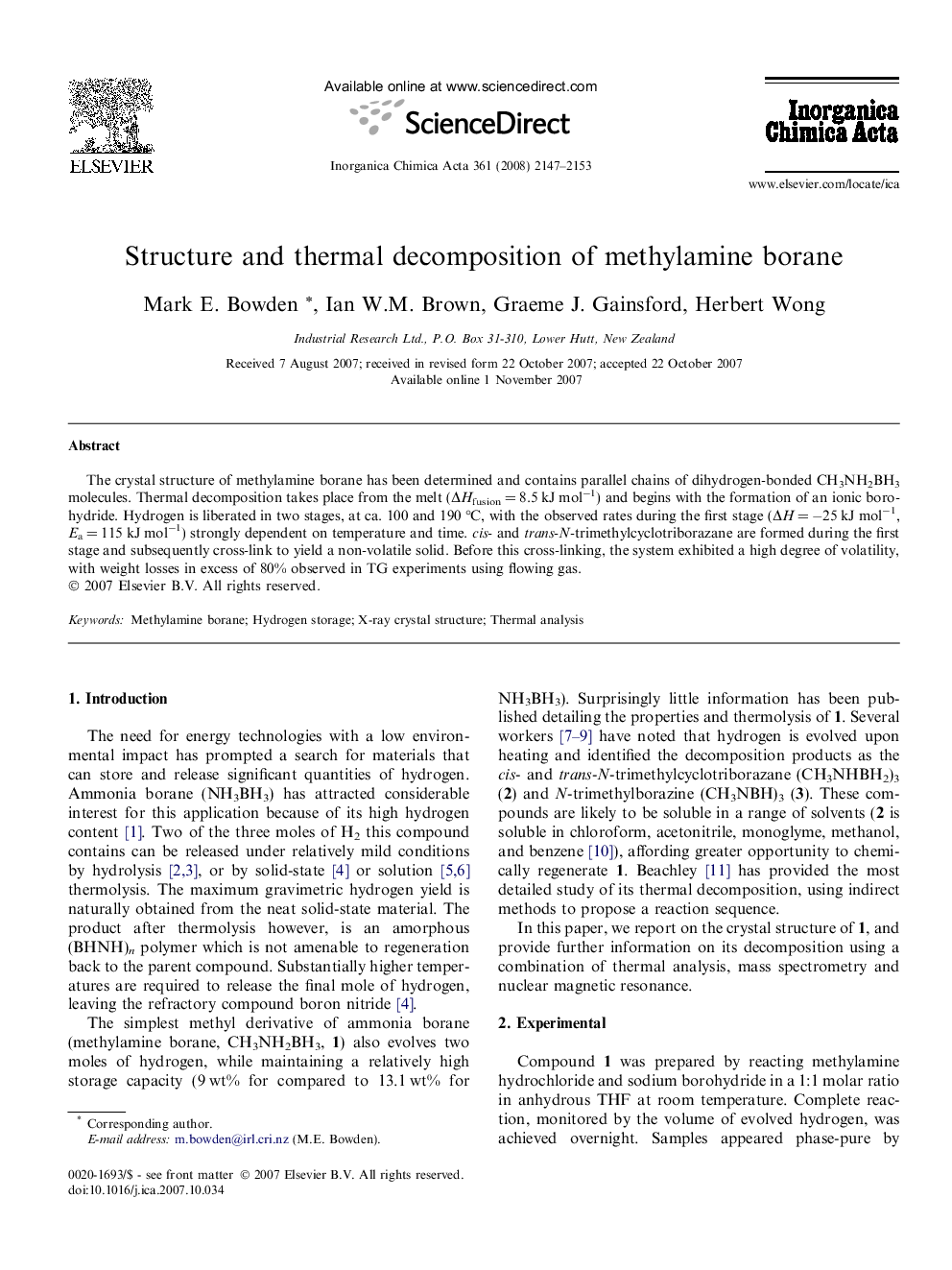 Structure and thermal decomposition of methylamine borane